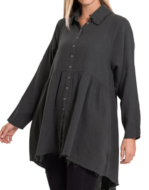 Raw Edge Button Shirt W/ Pockets