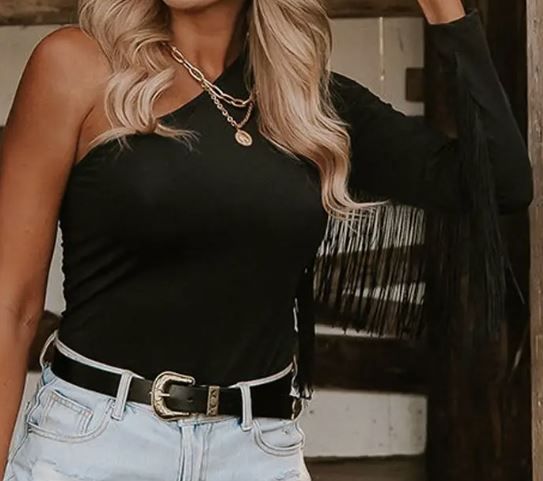 Shoulder Fringed Sleeve Bodysuit