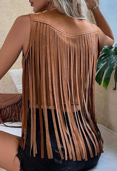 Brown Fringe Suedette Vest Jacket