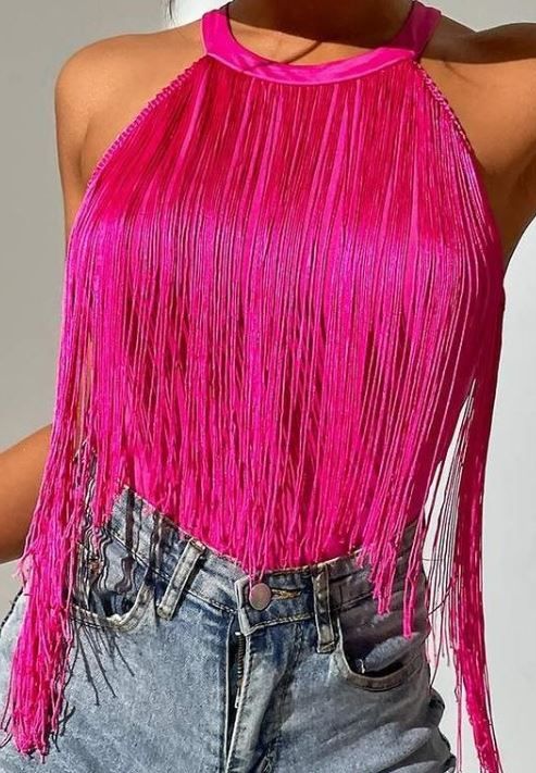 Solid Fringe Halter Top