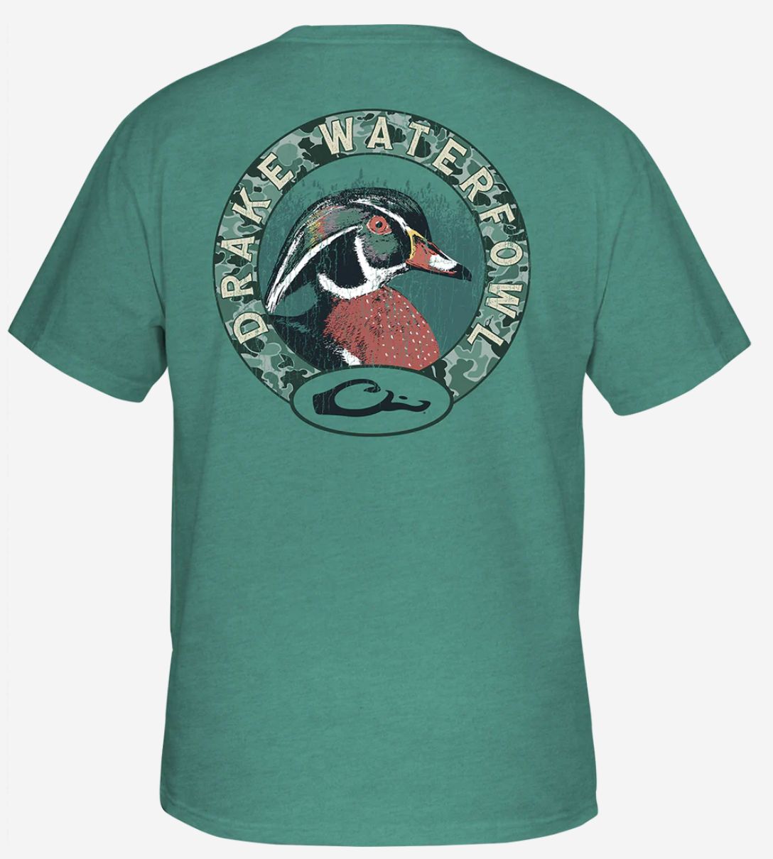 Drake Wood Duck Circle S/S Tee Seal Blue Dk Heather