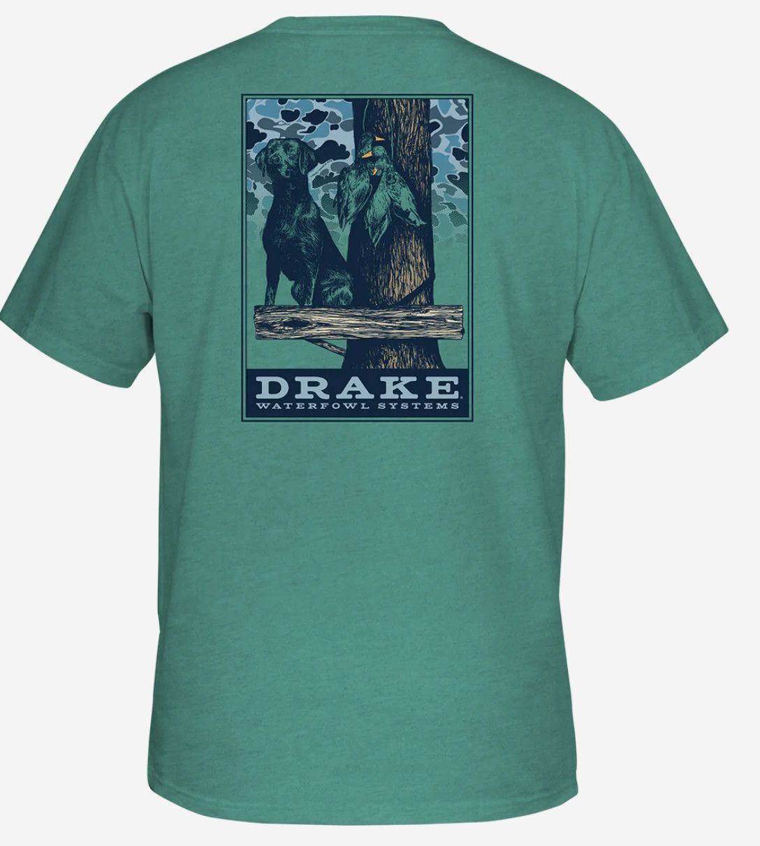 Drake Youth Old School Dog Stand Tee Sea Blue Dk Heather