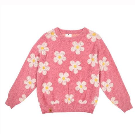 Simply Southern Fuzzy Crew , Color: Pink Daisy, Size: Small