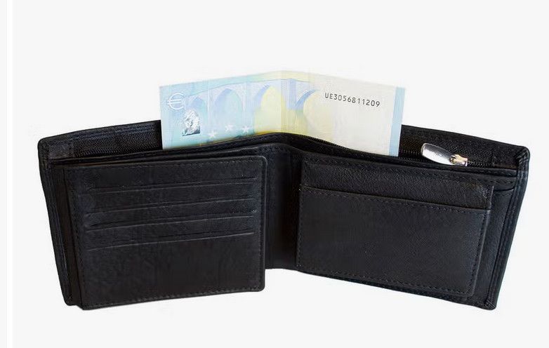 Leather Wallet with Large Zipper Pocket