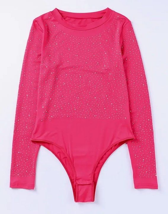 Rhinestone O-neck Long Sleeve Bodysuit