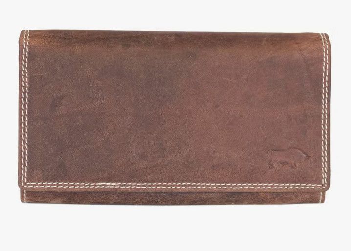 Large Buffalo Leather Wallet with Flap, Color: Cognac