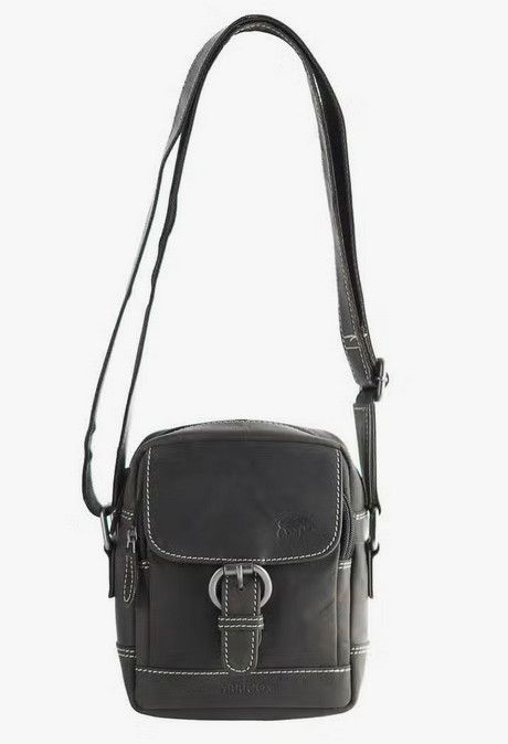 Compact Unisex Shoulder Bag Buffalo Leather, Color: Black