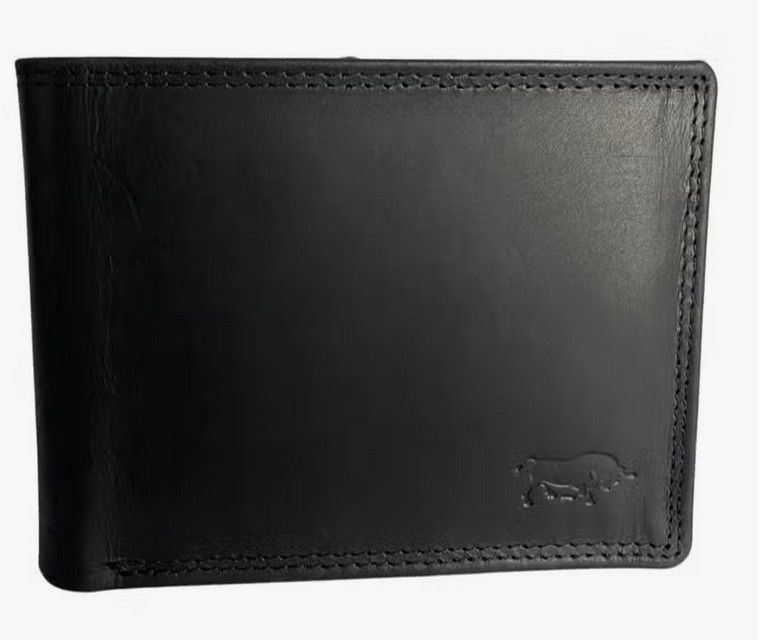 Buffalo Leather Trifold Wallet with RFID, Color: Black