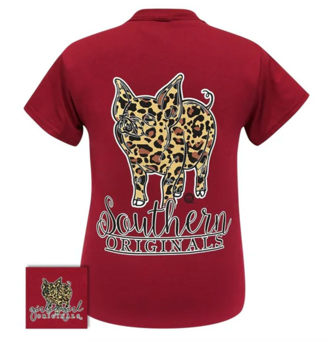 Youth Leopard Print Pig Tee Cardinal