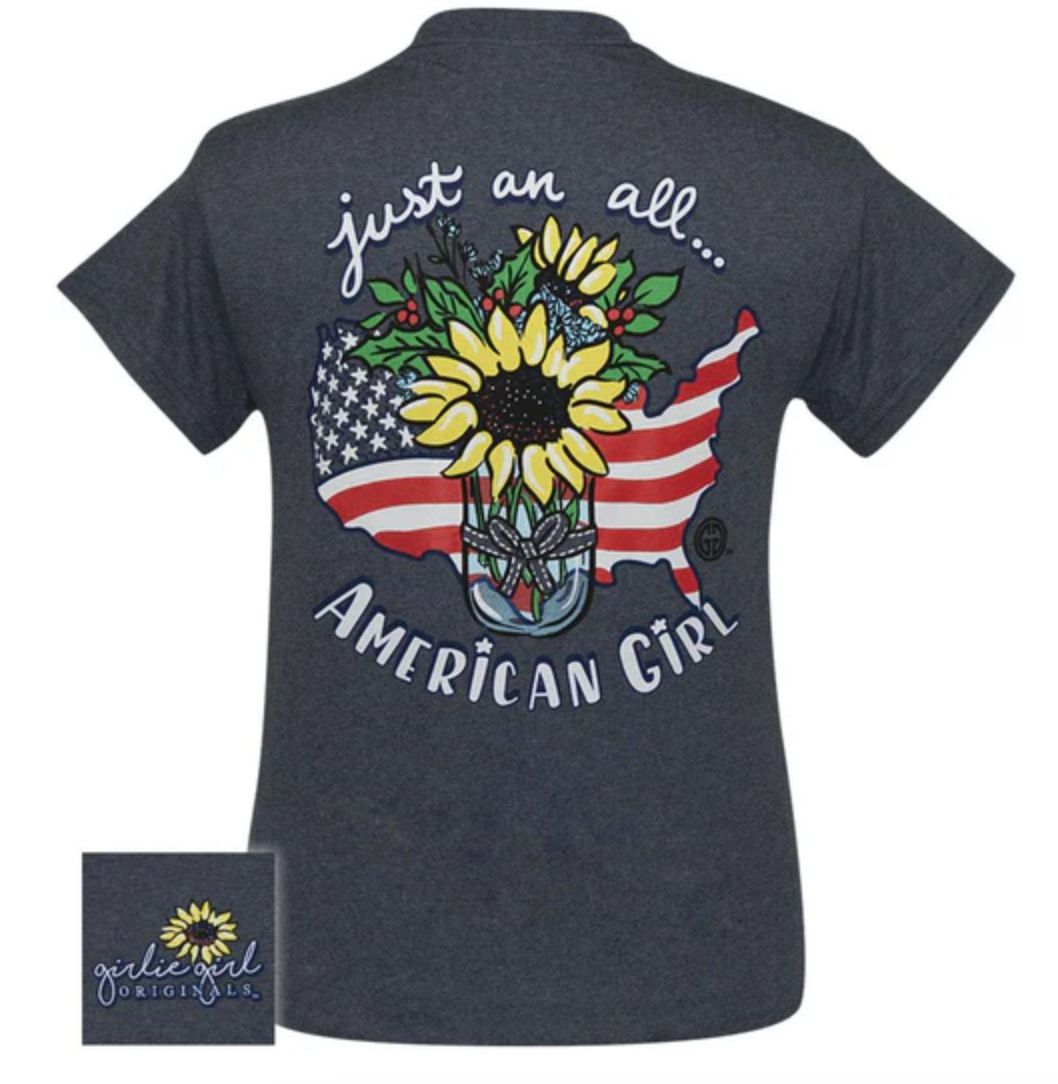 Youth Sunflower American Girl Tee Heather Navy