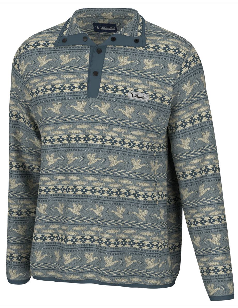 Local Boy Printed 1/4 Snap Fish and Duck Aztec