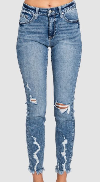 Women's Desstroy Mid-Rise Ankle Skinny w/ Frayed Hem Jeans