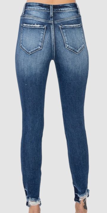 Women's High RIse Stretch Ankle Skinny w/Distressed Hem