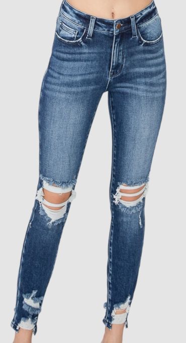 Women's High RIse Stretch Ankle Skinny w/Distressed Hem