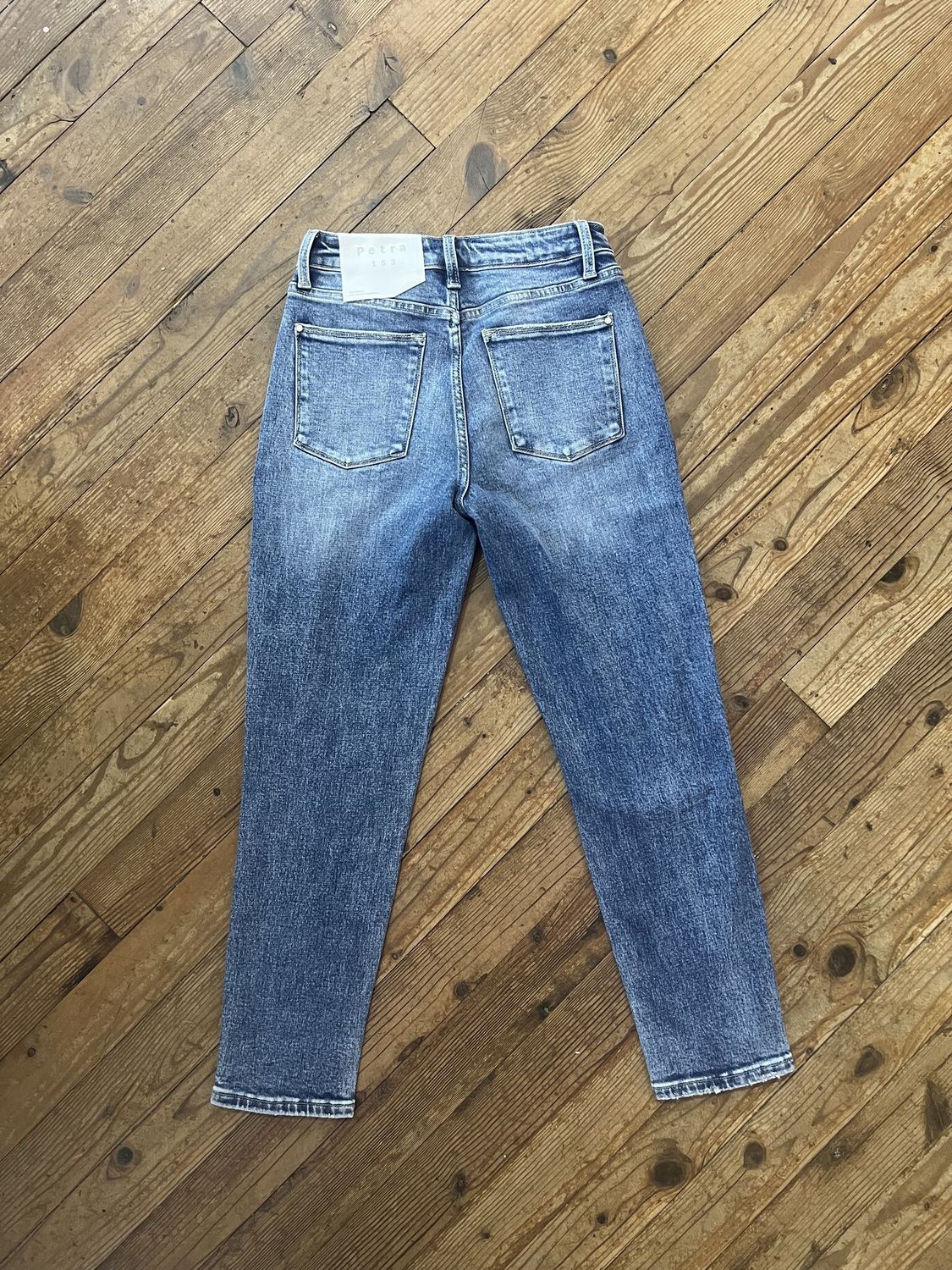 Destroyed Knee Super High Rise Stretch Mom Jeans