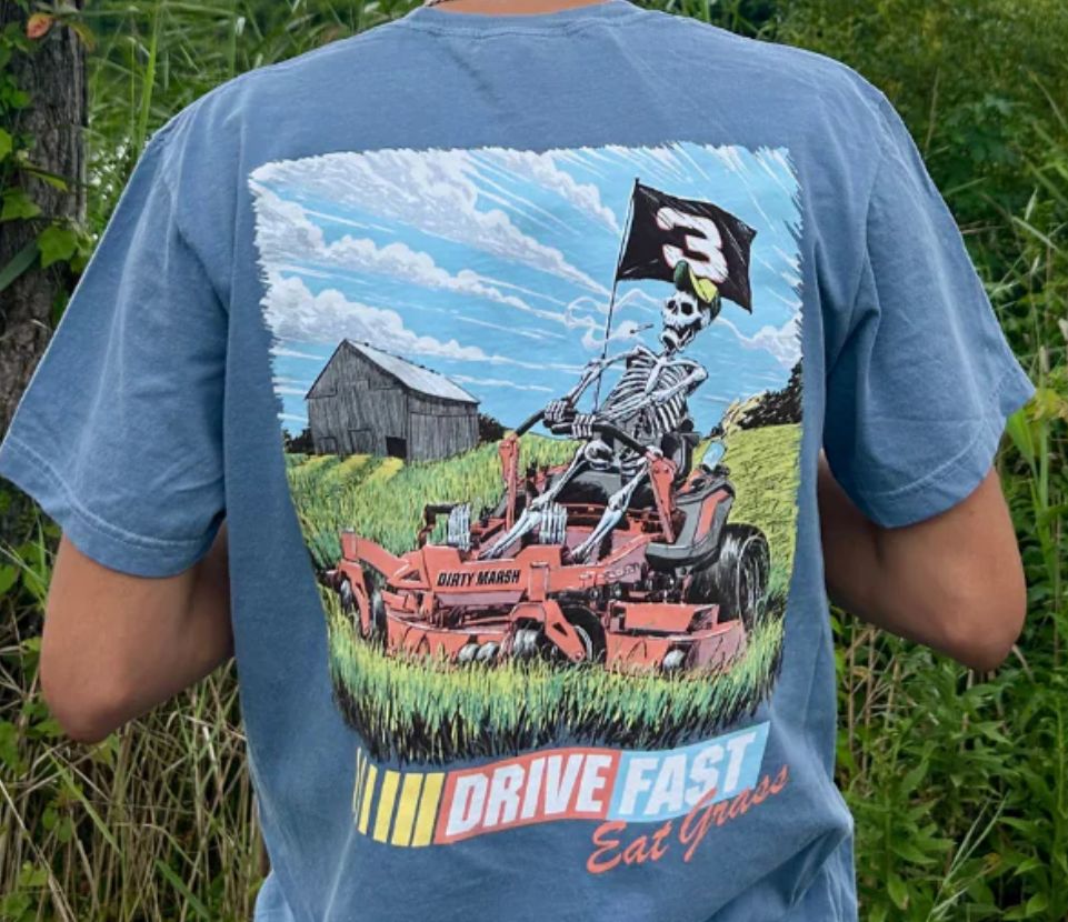 Drive Fast Eat Grass Washed Denim DM Tee 