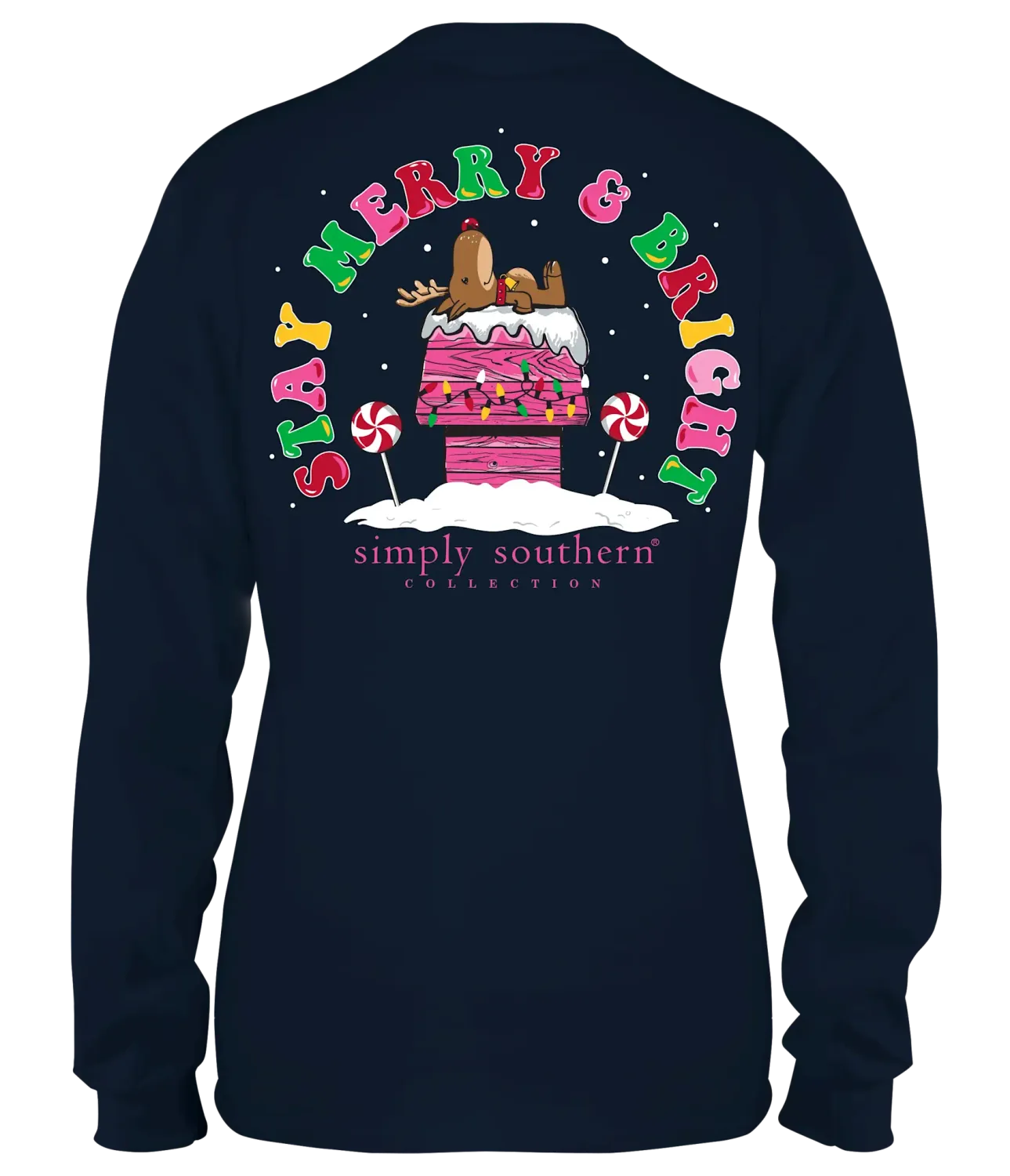 Youth Merry and Bright Deer L/S Tee Navy