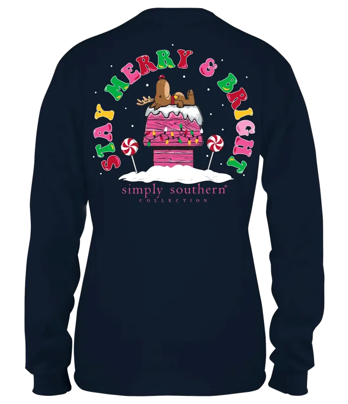 Youth Merry and Bright Deer L/S Tee Navy