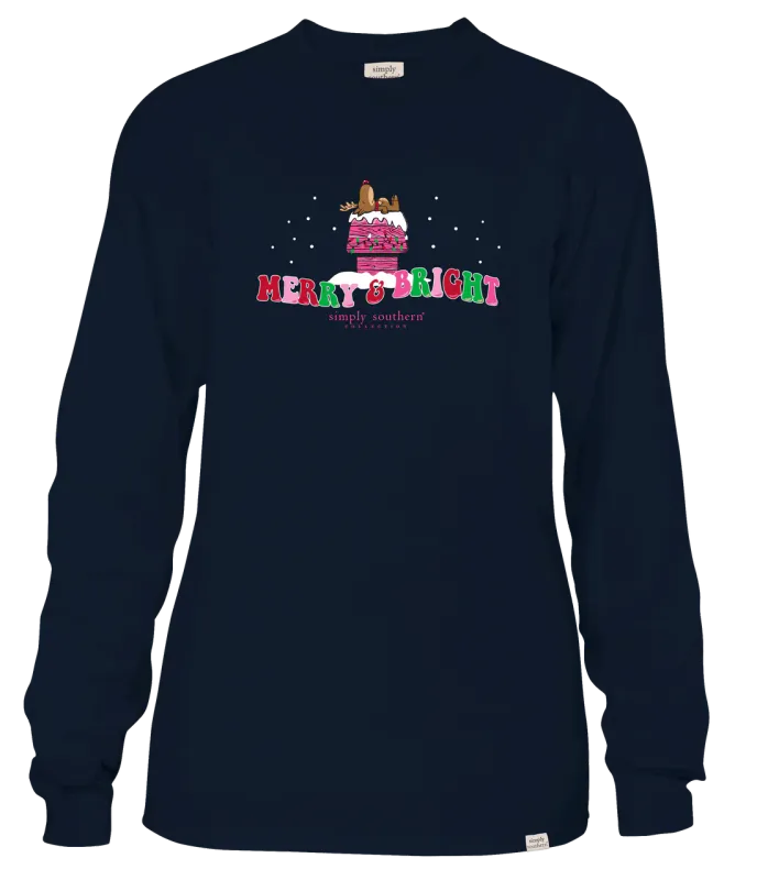 Youth Merry and Bright Deer L/S Tee Navy