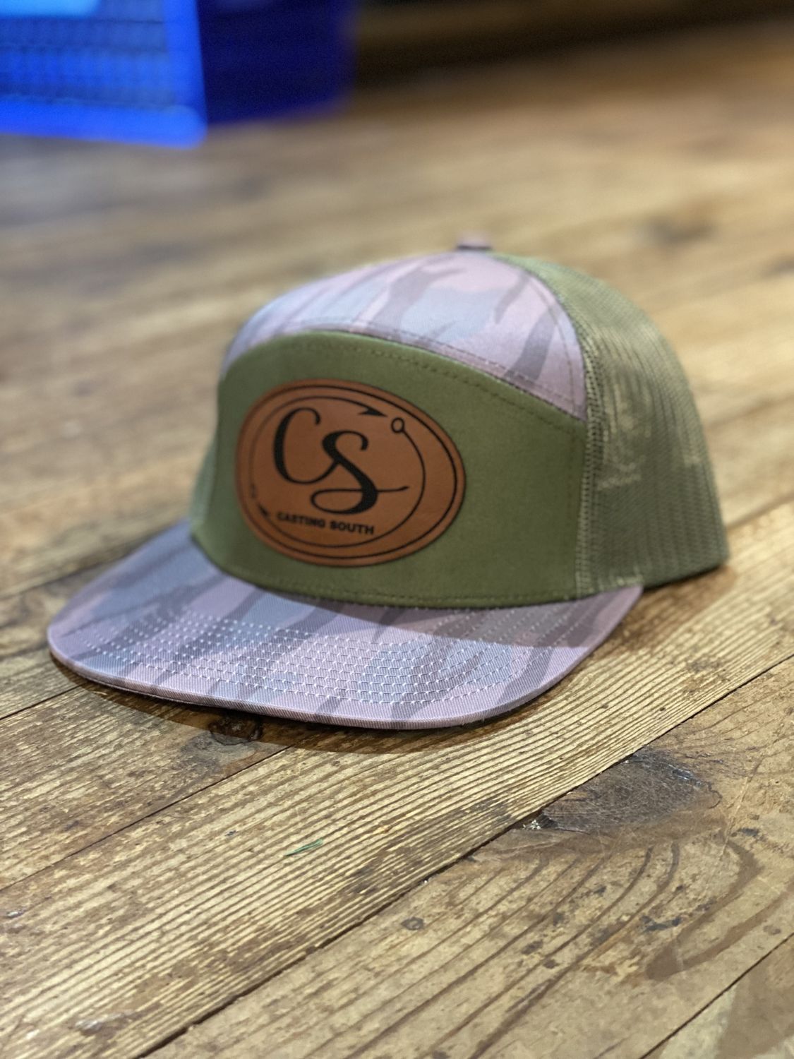 Casting South 7 Panel Bottomland Green Camo Hat