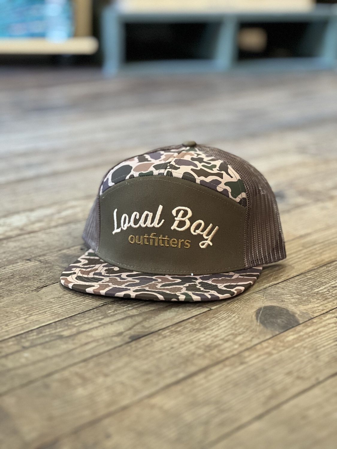 Local Boy Simple Script 7 Panel Hat Old School Camo