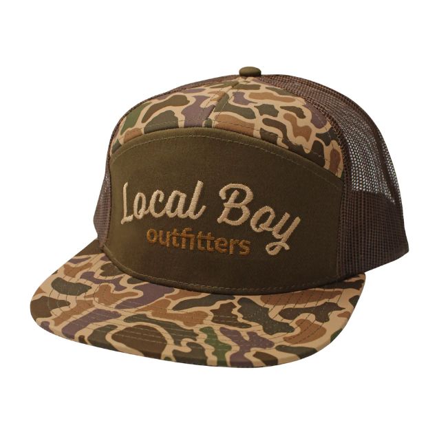 Local Boy Simple Script 7 Panel Hat Old School Camo
