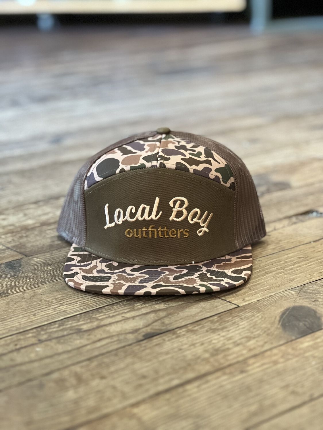 Local Boy Simple Script 7 Panel Hat Old School Camo