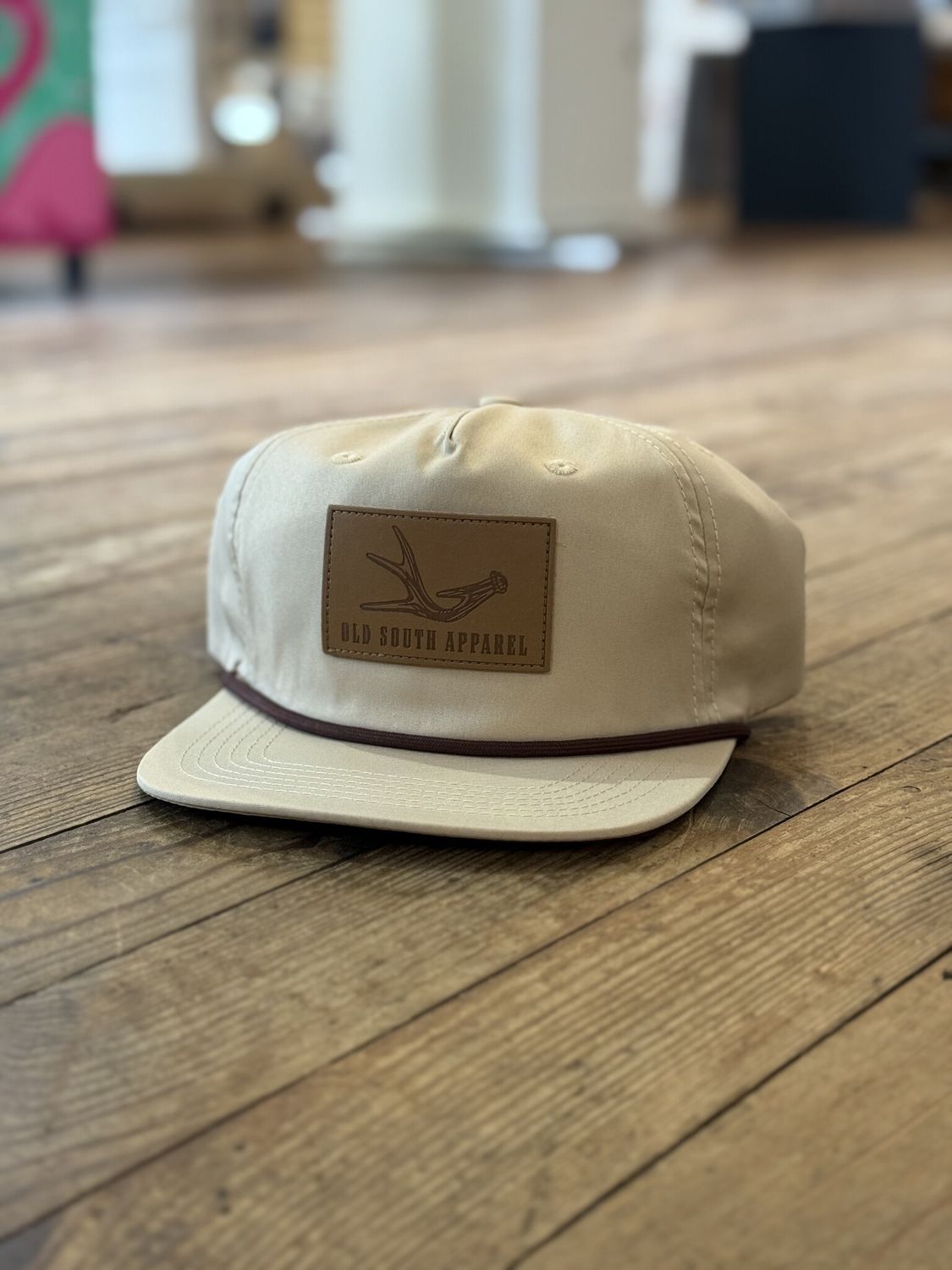 Old South Single Antler Leather Patch Khaki Rope Hat