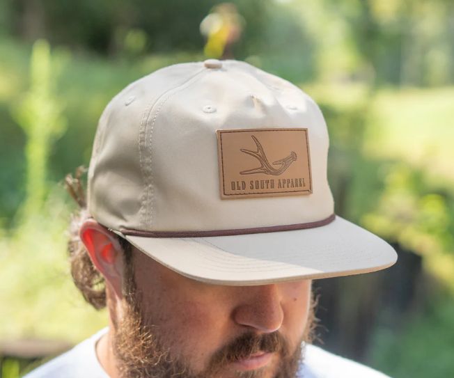 Old South Single Antler Leather Patch Khaki Rope Hat