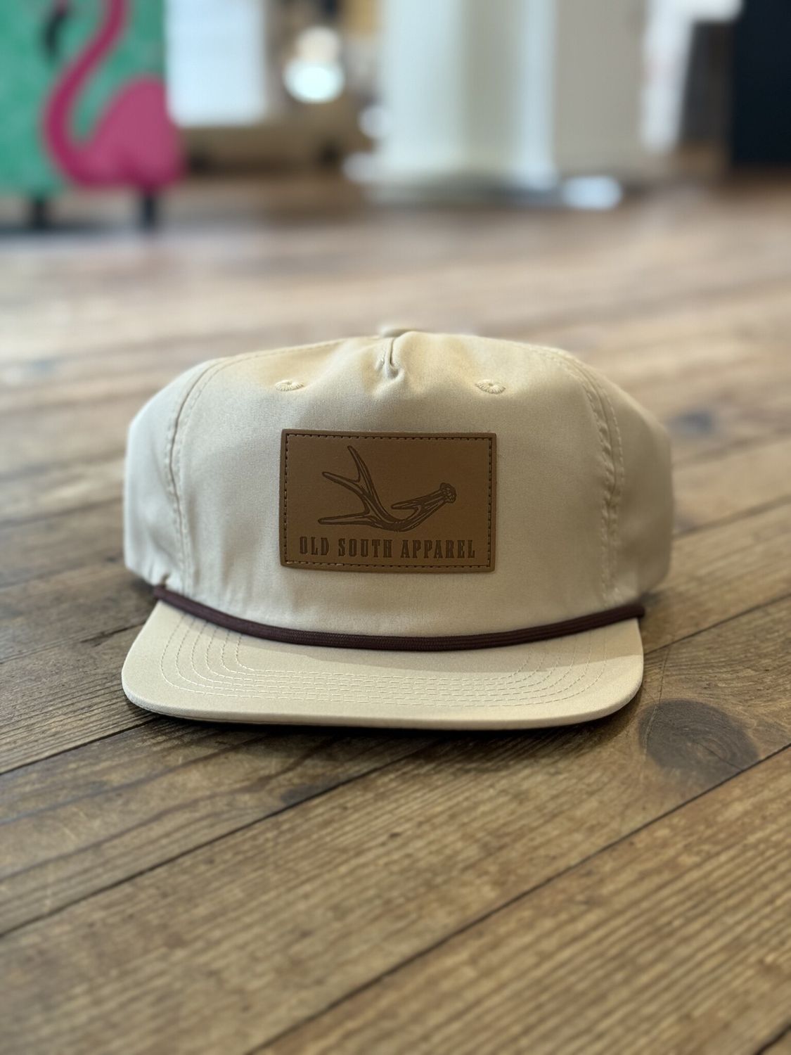 Old South Single Antler Leather Patch Khaki Rope Hat