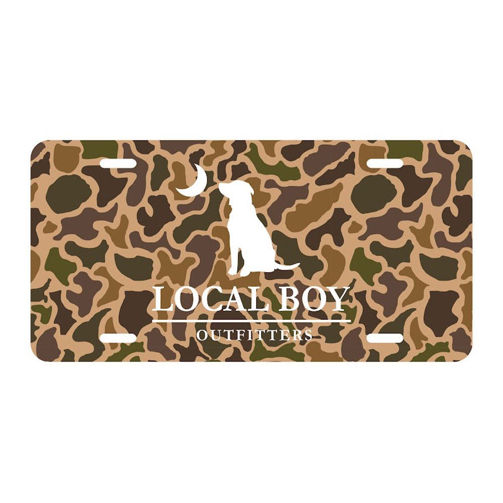 Local Boy Old School Camo Dog &amp; Moon License Plate