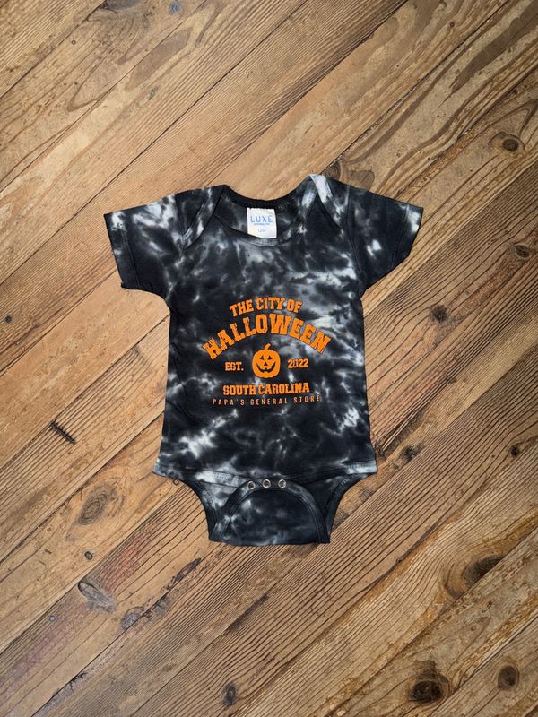 The City Of Halloween Tie Dye Baby Onesie