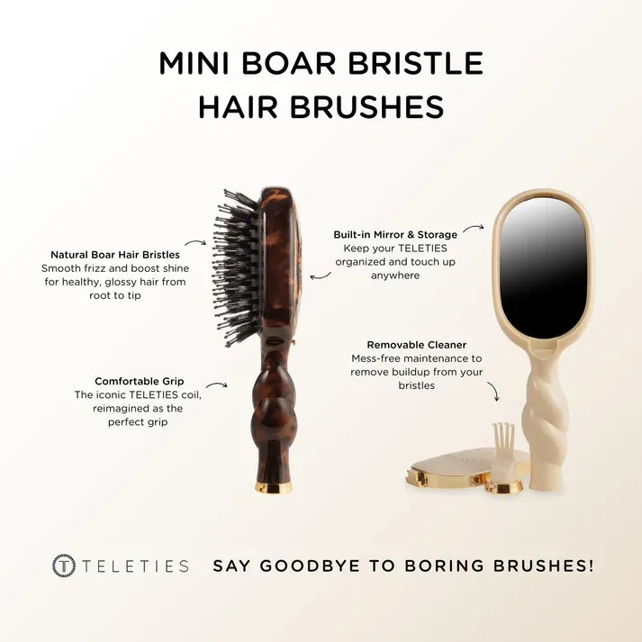Mini Boar Bristle Hair Brush - Tan