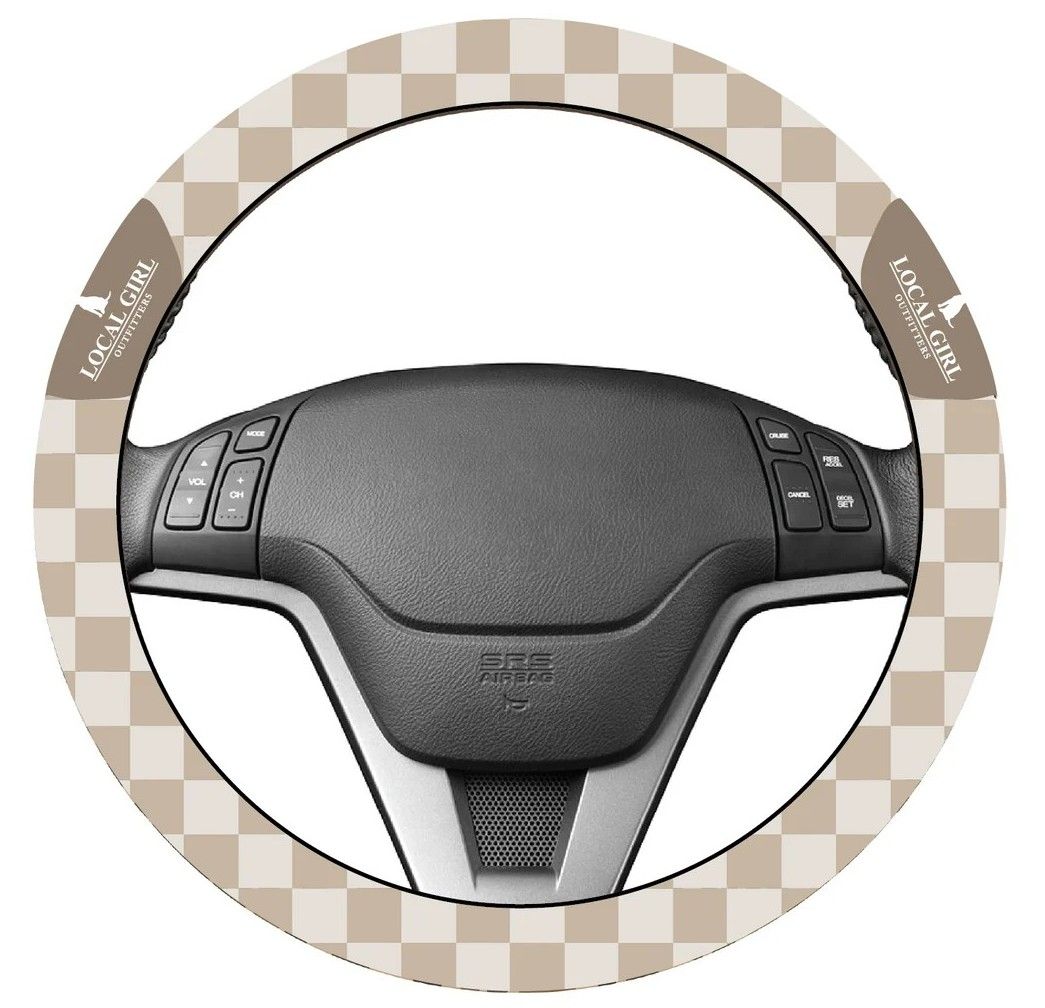 Local Girl Steering Wheel Cover Khaki Checker