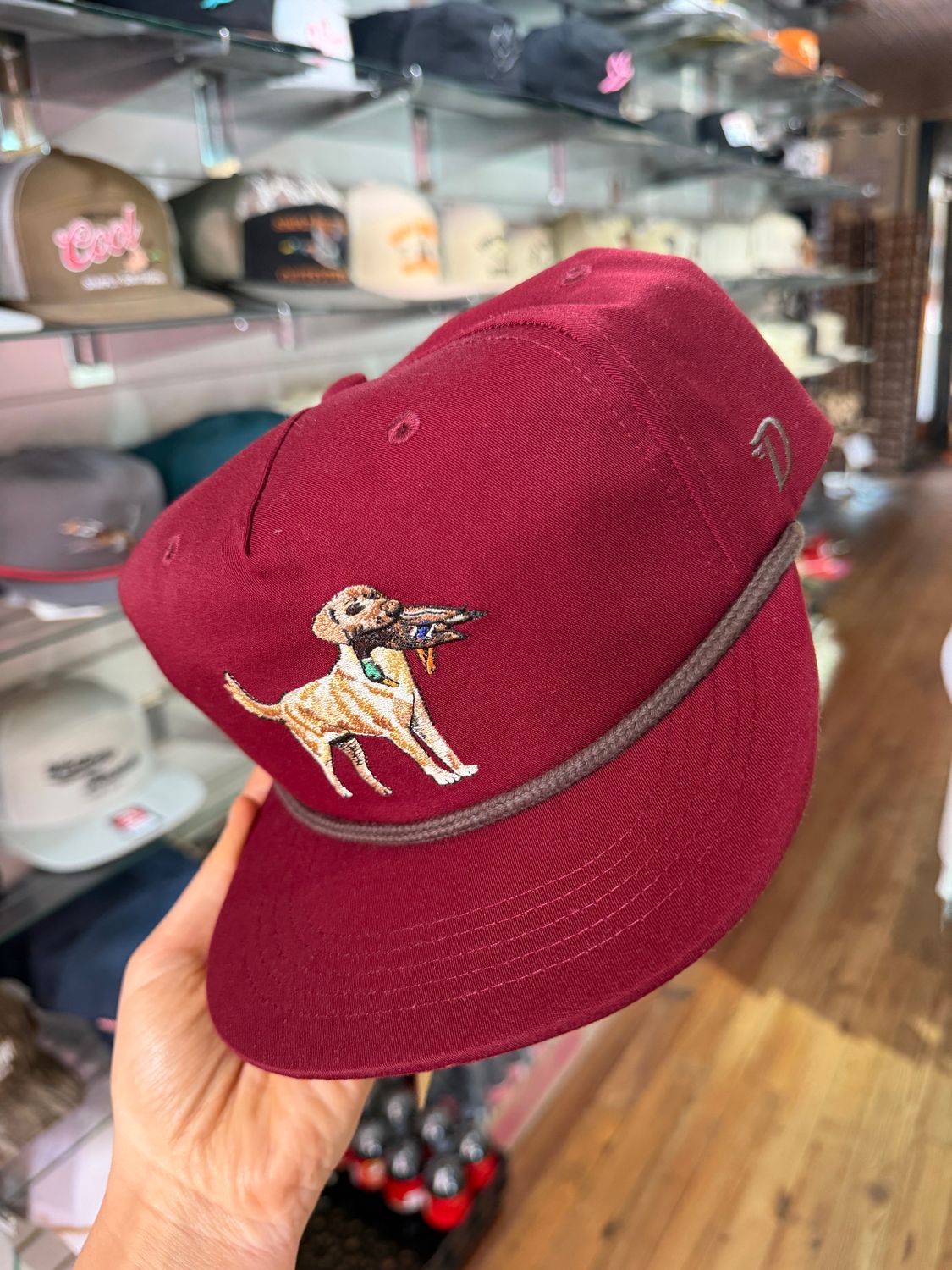 Duck Camp Grandpa Yellow Lab Hat Carmine