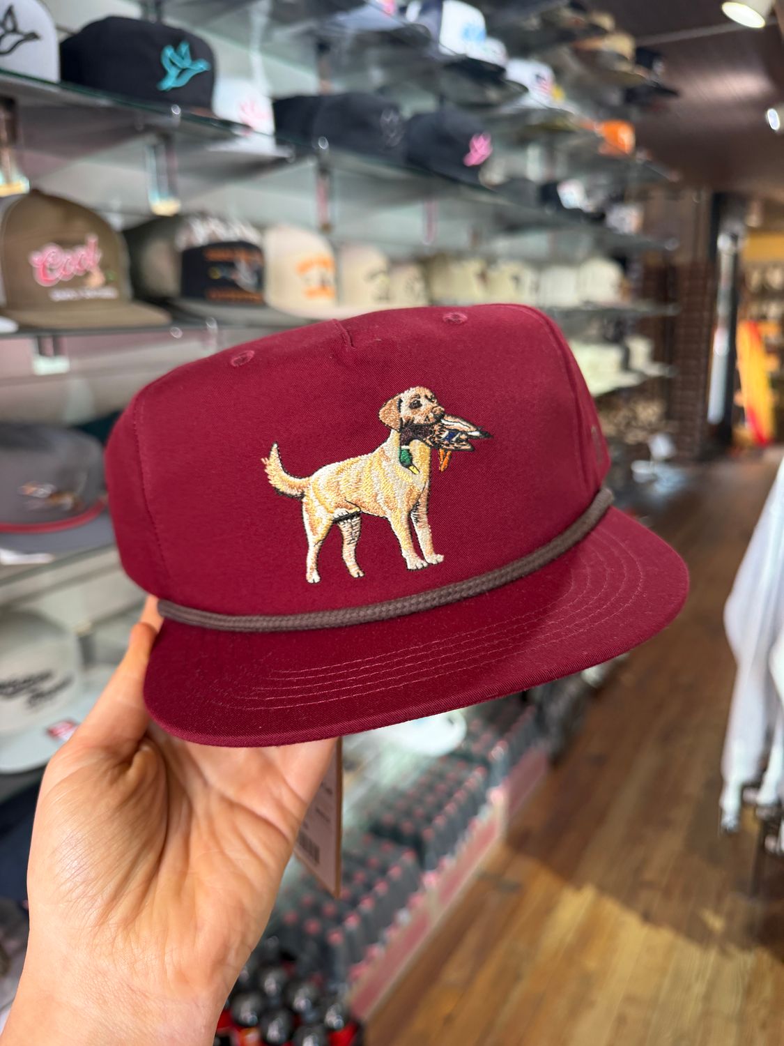 Duck Camp Grandpa Yellow Lab Hat Carmine