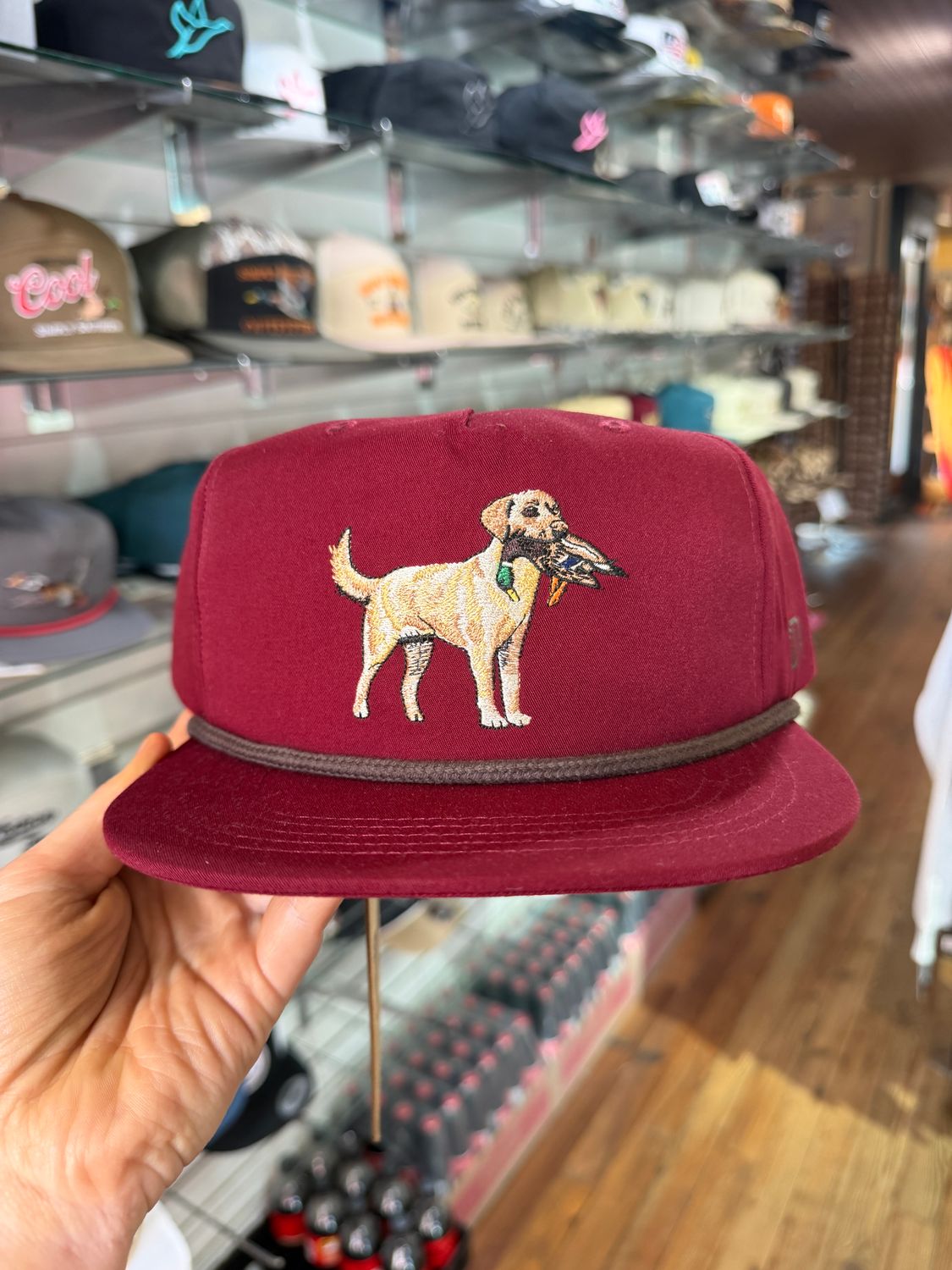 Duck Camp Grandpa Yellow Lab Hat Carmine