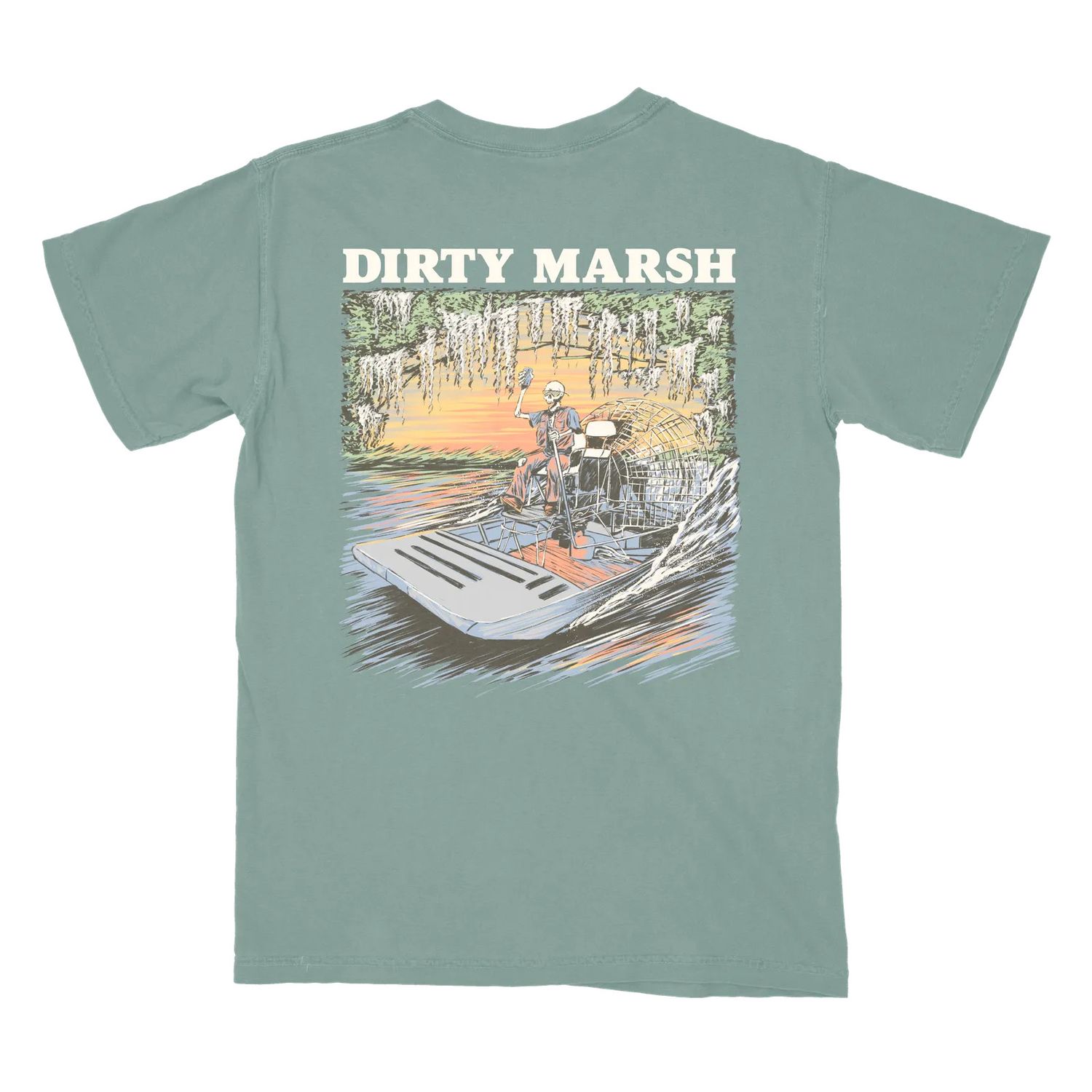 Skelly On Da Bayou DM Light Green Tee
