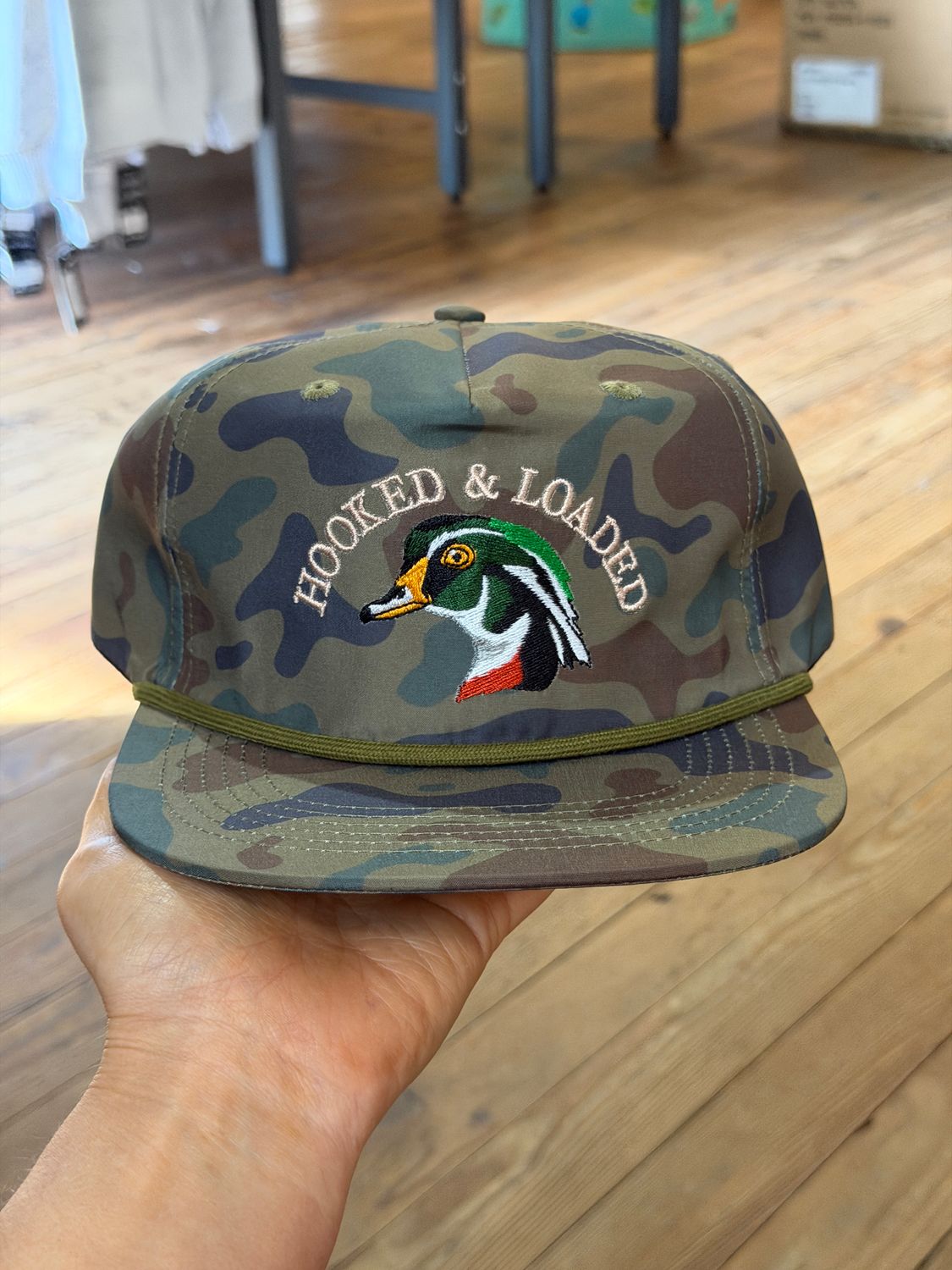 Woodie Dark Old School Camo Rope Hat