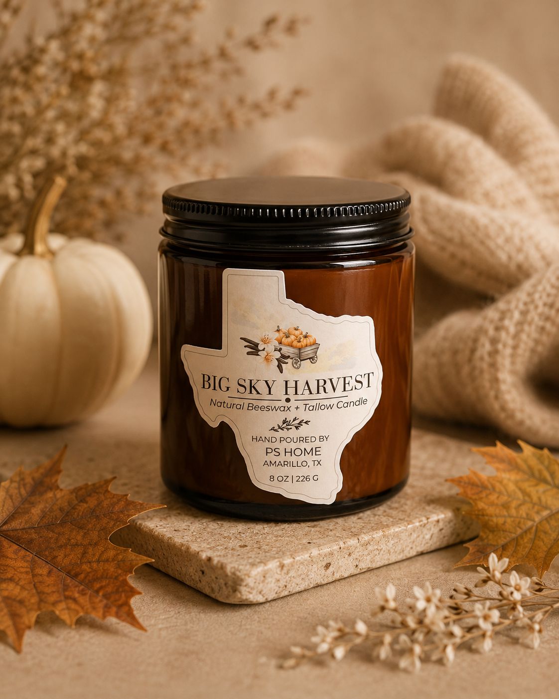 8oz Beeswax +Tallow Candle: BIG SKY HARVEST
