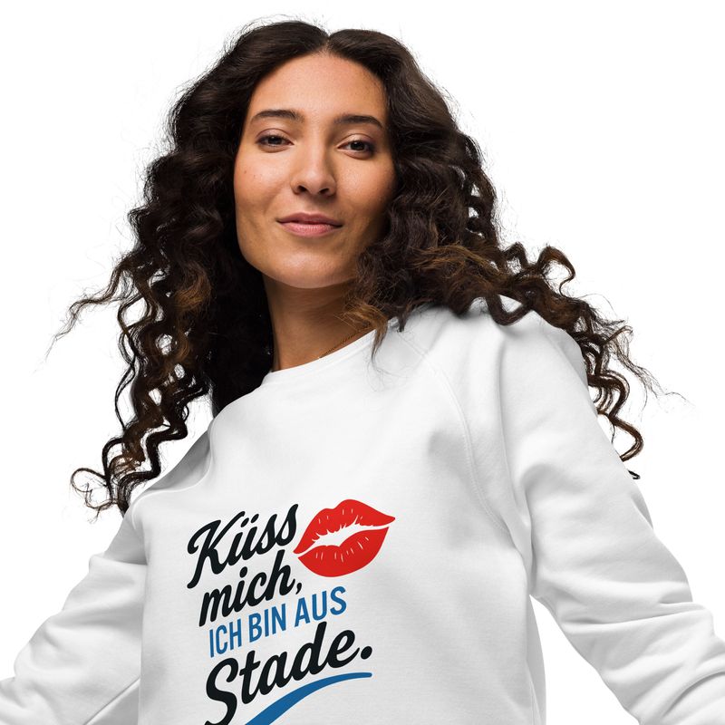 Küss mich - Ich bin aus Stade (Unisex Bio-Raglan-Pullover)