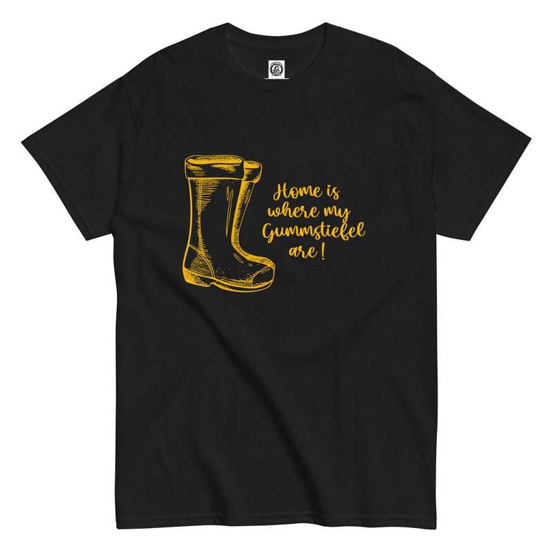 Home is where my Gummistiefel are - Print in Gelb (Unisex T-Shirt)