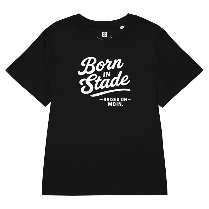 Born in Stade - Print in weiss (BIO-Damen-T-Shirt mit Rippkragen )
