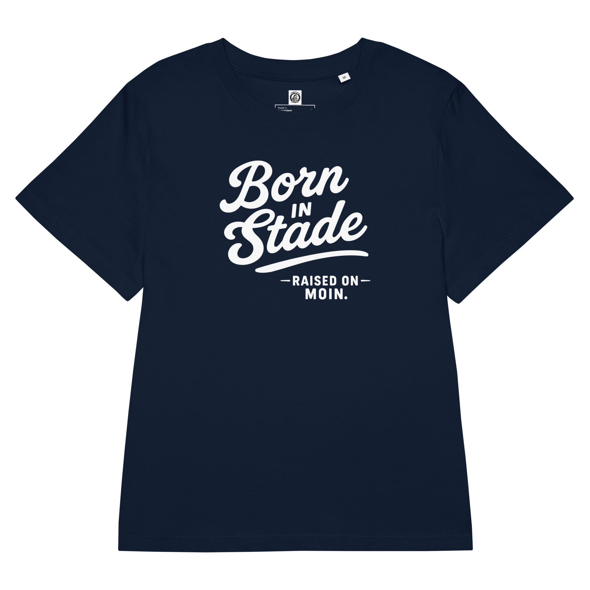 Born in Stade - Print in weiss (BIO-Damen-T-Shirt mit Rippkragen )