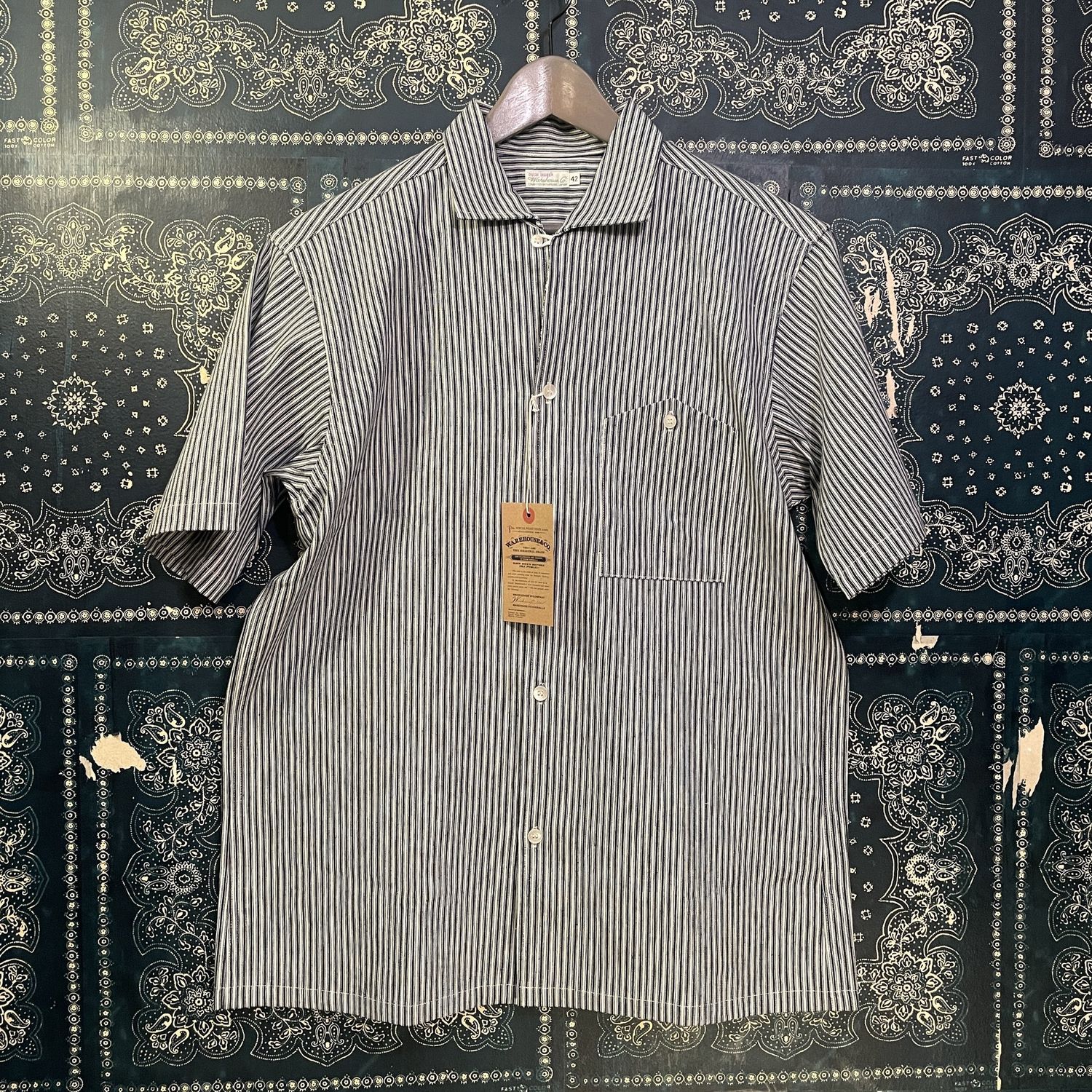 Warehouse 3091 Duck Digger Open Collar Stripe Shirt, Size: 42
