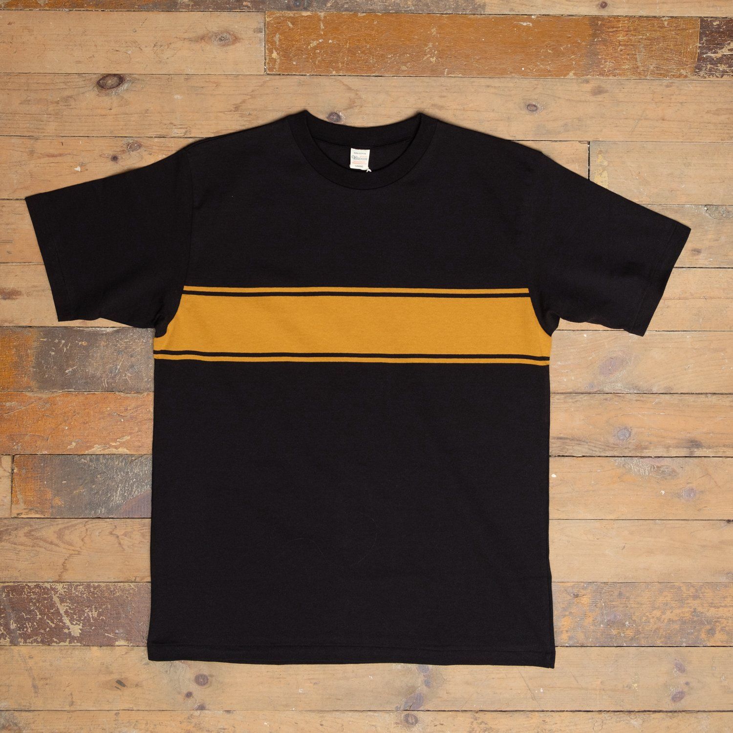 Warehouse Black/Gold Border Stripe Panel T-Shirt, Size: Large