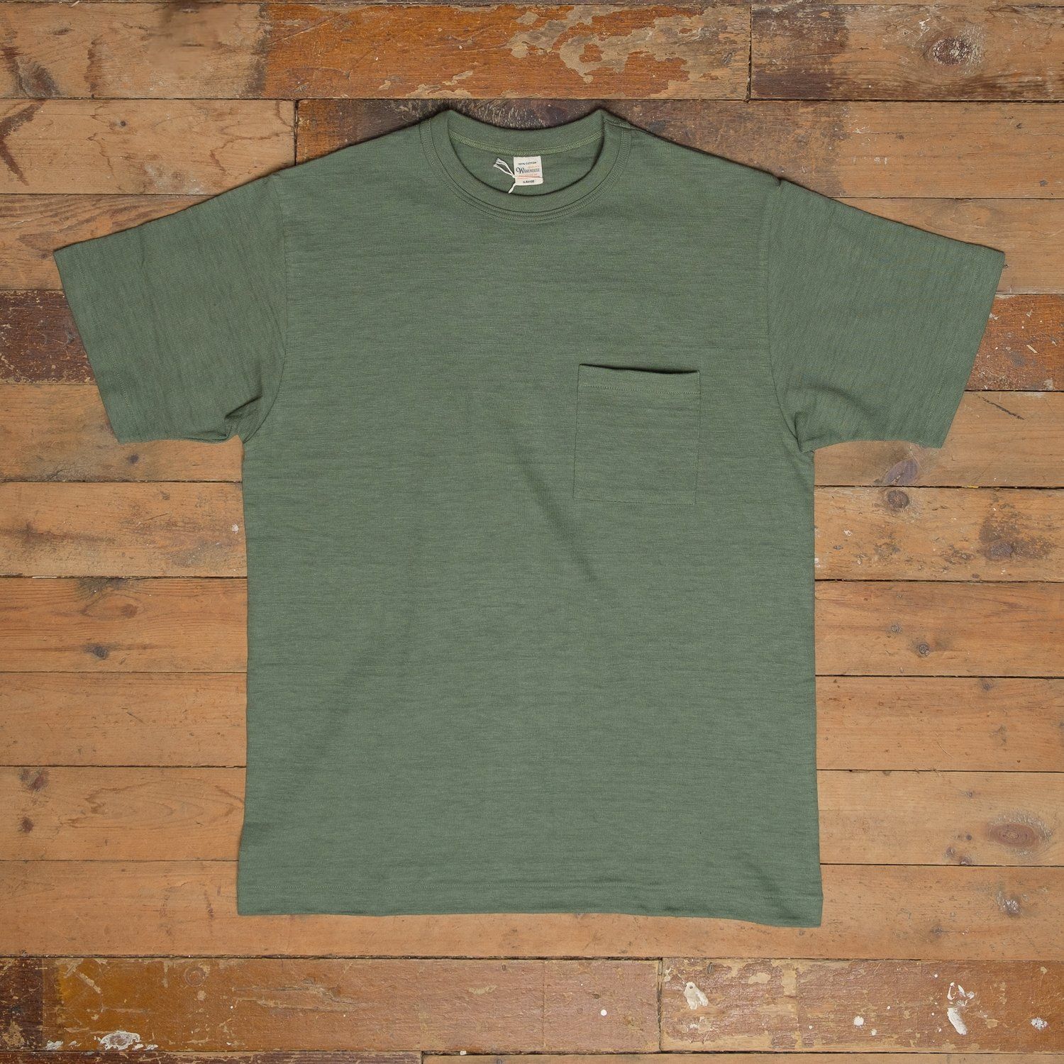 Warehouse 4601P Loopwheel Pocket Tee in MC Green, Size: Medium