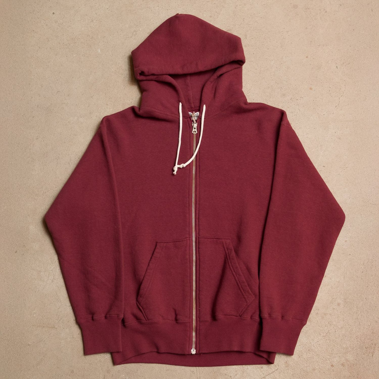 Dubbleworks Lot 142 Loopwheel Zip Up Sweat Hoodie - Burgundy, Size: Small
