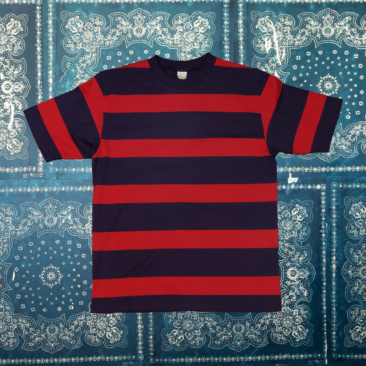Warehouse Border Stripe Navy/Red T-Shirt, Size: Medium