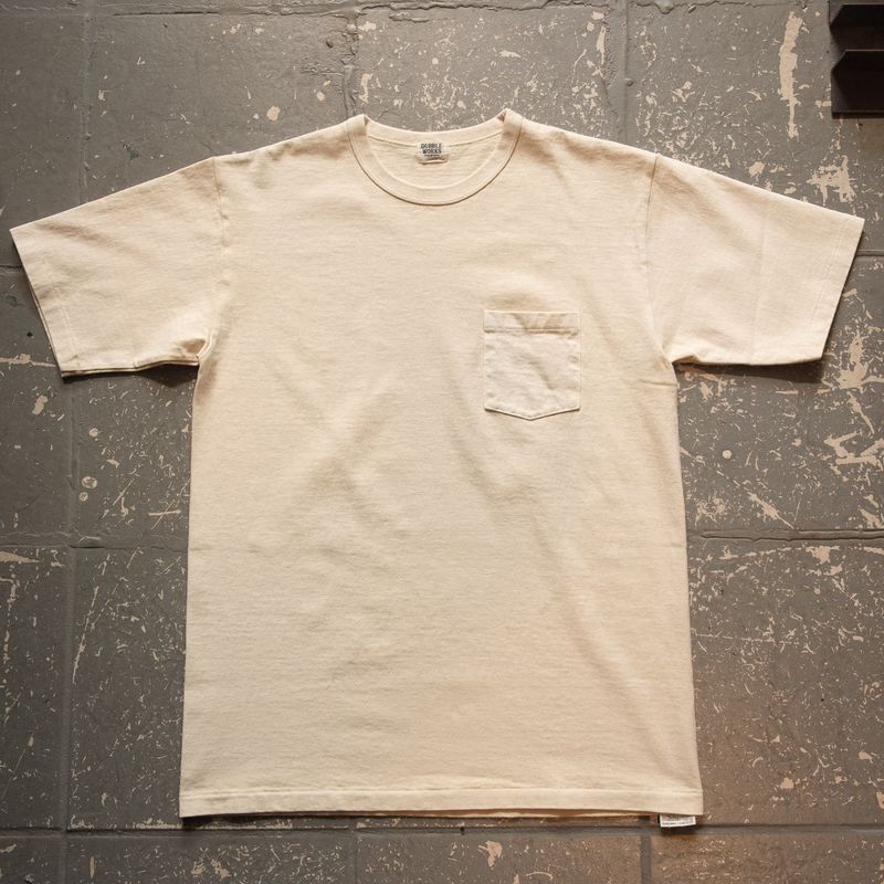 Dubbleworks Heavy Weight Pigment Dye Short Sleeve Pocket T-Shirt in Cream
